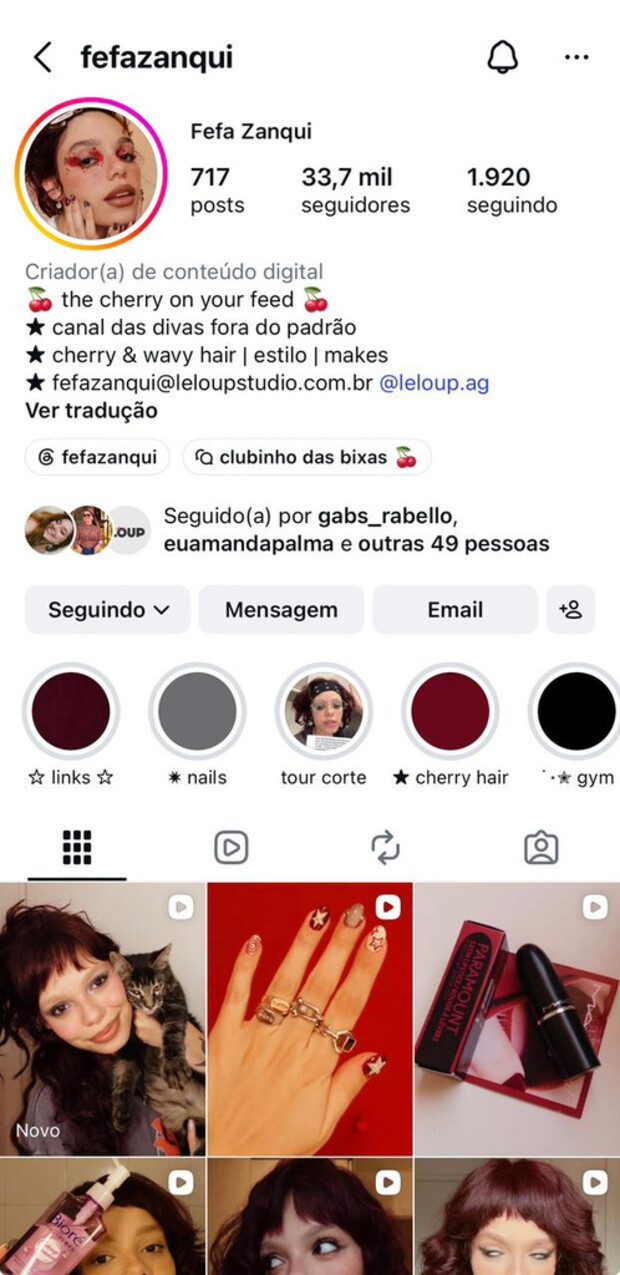 Fefa Zanqui em publicação do Instagram
